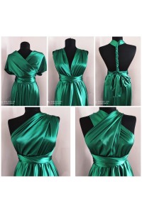 rochie versatila lunga din saten verde smarald